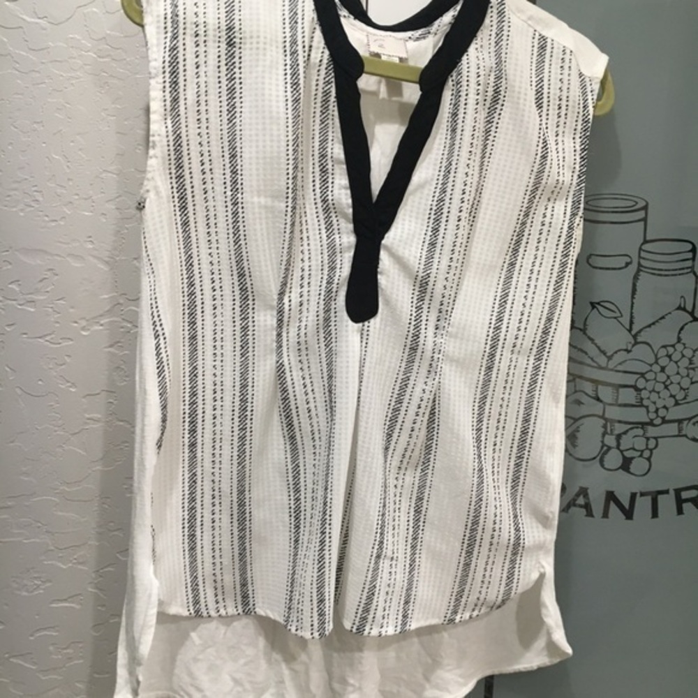 Anthropologie white w black V Neck Flowy Tank top